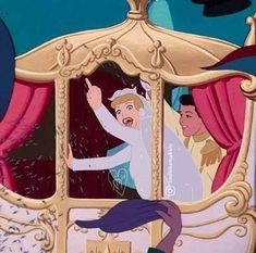 the princess and the frog are riding in a carriage with their hands up to each other