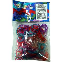 small assortment of rubber bands in plastic bag for making bracelets and necklaces, assorted colors