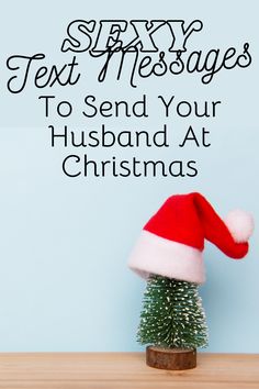 a christmas tree with a santa hat on top and text overlay that reads, slayy messages to send your husband at christmas