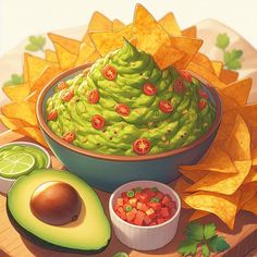 Guacamole Drawing, Dnd Food, Food Animation, Ali Mola, Anime Foods, Cartoon Food, Cute Food Art, Food O