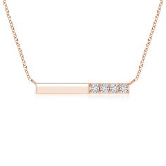 This bar necklace is crafted in 14k rose gold has a simple and minimal design. The high polish bar is horizontally suspended from the chain and adorned with prong-set brilliant round diamonds. Diamond Bar Necklace, Diamond Necklaces, Diamond Bar, Minimal Design, Bar Necklace, 18k Rose Gold, White Diamond, Diamond Pendant, Round Diamond