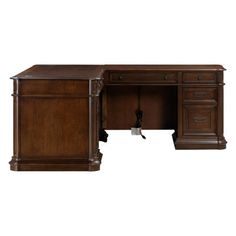 an executive desk with two drawers and one file drawer on the left side, in dark wood