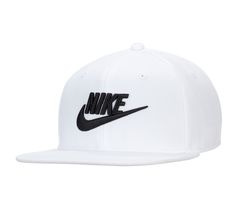 Make a statement when you step out wearing the Nike® Futura Pro Flat Bill! This stylish baseball cap has an adjustable snapback closure, interior DRI-Fit sweatband, and the classic flat bill design to give your style a touch of edge! 100% polyester construction featuring structured front and soft body, Features DRI-Fit sweatband for added comfort, Snap button closure for a custom fit, Approx. 2 3/4 inch flat bill, One size fits most, Nike® branding details | Nike Adult Unisex NSW Futura Pro Flat White Sporty Fitted Hat With Flat Brim, Sporty White Fitted Hat With Flat Bill, Nike Casual Snapback Hat For Baseball Season, Casual Nike Snapback For Baseball Season, White Flat Cap For Baseball Season, Nike Casual Fitted Baseball Cap, Casual Nike Adjustable Snapback Hat, White Sporty Snapback Hat With Flat Bill, Sporty White Snapback Hat With Flat Brim