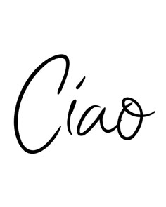 the word ciao written in cursive writing on a white background with black ink