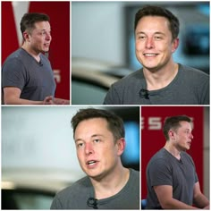 four different pictures of a man speaking into microphones