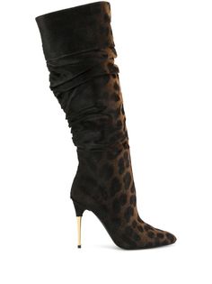 TOM FORD Leopard Print knee-length Boots - Farfetch Fur Boots Heels, Pink Knee High Boots, Tom Ford Boots, Leopard Ankle Boots, Tom Ford Shoes, Luxury Boots, Leopard Boots, Knee Length Boots, Thigh Boots