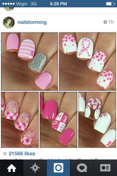 Breast Awareness Nails, Oct Nails, Meal For One, Nagel Design, Nail Business, Nails Only, Pink Nail Polish