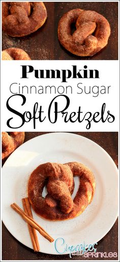 pumpkin cinnamon sugar soft pretzels on a white plate