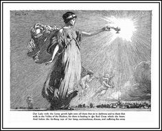 an old drawing of a woman holding the sun above her head