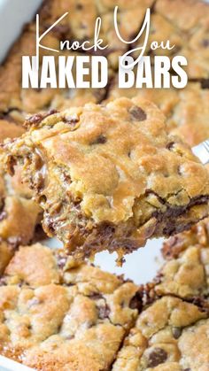 a close up of a cookie bar with the words knock you naked bars