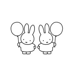 two rabbits holding balloons in their hands