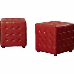 Set 2 Red Faux Leather Cube Ottoman Tufted Box Stool Square Footstool Footrest Convertible Coffee Table, Faux Leather Ottoman, Tufted Storage Ottoman, Cube Ottoman, Tufted Ottoman, Square Ottoman, Ottoman Set, Leather Pouf, Ottoman In Living Room