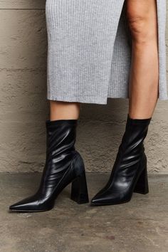 Weeboo | Stacy Block Heel Sock Boots, Sock Boots, Block Heel Boots, Fall Shoes, Winter Shoes, Booties, Heels, Shoes, Weeboo Shoes, Weeboo Stacy Boots, Under $80 Boots, Affordable Boots, Fall Shoe Sale, #weeboo, #shoes, #booties, #fallfashion, #winterfashion, #affordablefashion, #luxefashion, #shopnow, Sock boot trend, Sock heel trend, Comfortable booties, Stylish booties, USA made shoes Black Block Heel Boots, Boots Pattern, Boots Patterns, Black Block Heels, Sock Boots, Socks And Heels, Block Heel Boots, Heels Boots, Low Block Heels