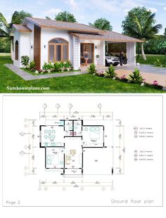 two story house plan with 2 car garage and living area in the back ground level