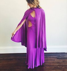 1960s RARE  mod authentic Emilio Pucci maxi dress- 60s purple silk jersery floor length midriff cuto Barbara Bach, Dress With Cape, Cutout Maxi Dress, 60s Mod, 60s Dress, Famous Models, Purple Silk, Cape Dress, Emilio Pucci