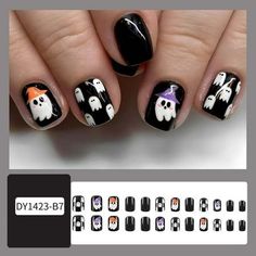 24 Pc Halloween Nail Stickers Short Oval Shaped Fake Nail Spider Design Halloween Nail Stickers Complete Set Of Halloween Stickers FeaturesHalloween Press on NailsHalloween black press on nails with ghostpattern make you look moreEasy to create a Halloween happy during Halloween timePackage IncludeYou will receive 24pcs halloween fake nails24pcs double-side glue stickers1pcs nail file1 wooden stickdont need to purchaseThese short press on nails with designs are made of Halloween Nails Gel, Halloween Fake Nails, Fake Nail Tips, Ideas Uñas, Nail Art Halloween, Cartoon Nails, Spooky Nails, 2023 Nails