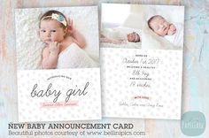 two baby announcement cards with the words new baby announcement card on it and an image of a