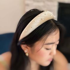 Silky Velvet Pearl Headband Indulge in elegance with our Silky Velvet Pearl Headband. Handcrafted with textured velvet and shimmering details, this exquisite headband is the perfect accessory for any special occasion. The delicate pearls add a touch of sophistication, while the comfortable design ensures a pleasant wearing experience. Made in China, this headband measures approximately 6' x 5' x 1.5'. Handmade with textured velvet and shimmer Adorned with delicate pearls for a sophisticated look Comfortable design for extended wear during special occasions Rattan Handbags, Straw Fedora Hat, Creamed Honey, Hair Setting, Pearl Headband, Scrunchie Hairstyles, Hair Accessories Headbands, Headband Hairstyles, Hair Claw