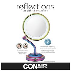 an image of a mirror that is on top of a stand with the caption reflections