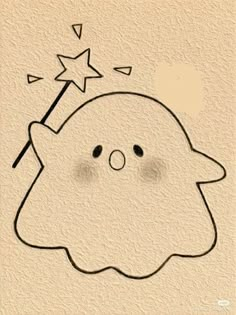 a drawing of a ghost with a sparkler in its hand and stars coming out of it