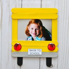 a school bus photo frame with the words back to school on it