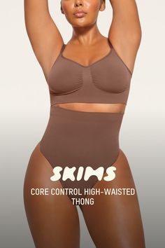 Get ultimate compression with our highest support level in this high-rise shapewear thong that sculpts, smooths, and tones your core and tummy. Wear this silky staple under everything to enhance your natural shape. Features removable adjustable straps. | SKIMS High-Waisted Thong | Medium Neutral | XS | Core Control Shapewear Thong, Natural Shapes, Shapewear, Adjustable Straps, Lounge Wear, High Rise, High Waisted, How To Wear