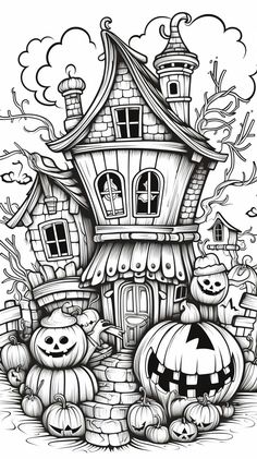 halloween house with pumpkins and jack - o'- lanterns