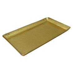 a gold tray with an intricate design on the bottom and sides, it is empty