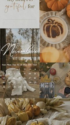 a calendar with pictures of pumpkins and other things