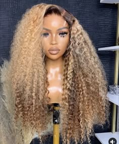 Blonde Highlight, Human Hair Wigs Blonde, Curly Human Hair Wig, Curly Lace Front Wigs, Hair Affair, Dope Hairstyles