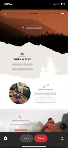 the homepage design for work and play, which is designed to look like a mountain scene