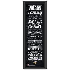 this family is full of love and trust framed print in black frame with red background