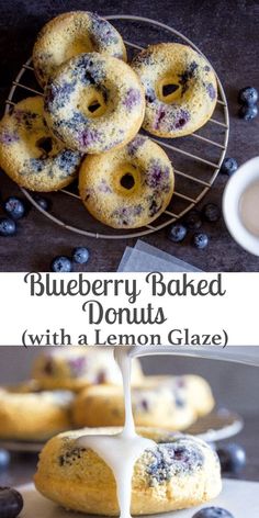 blueberry baked donuts with a lemon glaze drizzle