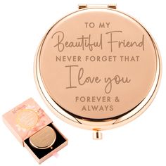 PRICES MAY VARY. 💕 MAKE YOUR FRIEND'S HEART SMILE: A real friend is hard to find, so when her birthday rolls around, look no further for a bestfriend birthday present. Show her just how much she means to you with this luxurious rose gold compact mirror. 💕 CELEBRATE YOUR FRIENDSHIP ANY DAY OF THE YEAR: Let your bestie know you will always be there to ride out life’s challenges. Reading "I Love You Friend", the Hendson mirror makes a great Christmas, graduation, or anniversary gift for her. 💕 G Gold Compact Mirror, Brother Sister Gifts, Friend Gift Ideas, Best Friend Birthday Gifts, Gifts For Friend, Love You Friend, Gift Ideas For Women, 1 Rose, Wife Birthday