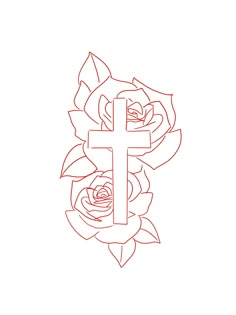 a cross with roses and leaves on it