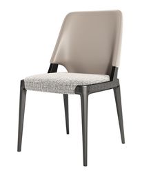 a gray chair with black legs and a white upholstered seat, on a white background