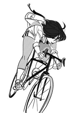 a drawing of a person riding a bike on a white background in black and white