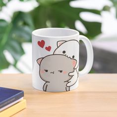 11oz ceramic mug featuring wraparound print. Available in two shapes. Dishwasher safe. funny bubu dudu with read heart Valentine Day Couple, Peach And Goma Cat, Peach And Goma, Peach Cat, Cat Hug, Heart Coffee, Bubu Dudu, Coffee Heart, Valentines Day Couple