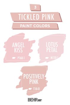 three pink paint colors that are labeled in different font styles