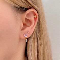 Butterfly Hoop Earring, Sterling Silver Cartilage Earring, Lilac Helix Piercing, Cz Dangle Charm Hoop, Huggie Earring, Minimalist Earring - Etsy Spain Butterfly Cartilage Earring, Butterfly Helix Piercing, Butterfly Piercing, Earring Minimalist, Silver Butterfly Earrings, Minimalist Earring, Huggie Earring, Cartilage Earring, Helix Piercing