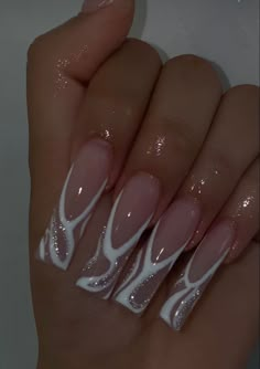 Inspiration Nails, Long Acrylic Nail Designs, White Acrylic Nails, French Tip Acrylic Nails, Simple Acrylic Nails, Long Acrylic Nails Coffin, Long Square Acrylic Nails, Bling Acrylic Nails, Acrylic Nails Coffin Short