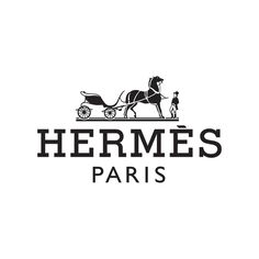 the logo for hermes paris, with a horse drawn carriage and dog on it