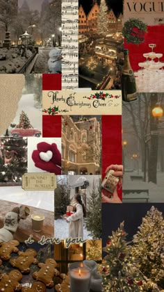 a collage of christmas images with gingerbreads, trees, and other things