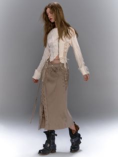 Material: 100% Cotton
 Size: SM
 
 Model: 163cm/44kg Wearing size S




 Length
 Waist
 Hips


 S
 75cm
 70cm
 89cm


 M
 77cm
 74cm
 93cm Dystopian Fashion, Waist Strap, Mode Inspo, Low Waist, Retro Outfits, Japanese Fashion, Grunge Outfits, Long Skirt, Runway Fashion