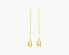 14K Yellow Gold Teardrop Threader Earrings. Achieve next-level shine with these 14K yellow gold teardrops suspended on a box chain threader earrings. Modern Teardrop Yellow Gold Linear Earrings, Modern Yellow Gold Teardrop Linear Earrings, Modern Long Drop Yellow Gold Earrings, Modern Yellow Gold Drop Linear Earrings, Yellow Gold Linear Drop Earrings With Box Chain, Yellow Gold Drop Threader Earrings For Formal Occasions, Formal Yellow Gold Threader Drop Earrings, Yellow Gold Long Drop Threader Earrings, Modern Yellow Gold Long Drop Threader Earrings