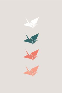 three origami birds flying in the sky