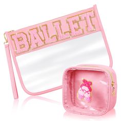 PRICES MAY VARY. Quality Material: the ballet makeup bag mainly adopts nylon PVC materials, sturdy and waterproof, scratch resistant and easy to clean with damp cloth, could store and provide protection to your stuff for long time Chenille Letter Cosmetic Bag: there are 2 pieces of preppy bags with 2 different designs, large one is firmly embroidered with the letter patch [BALLET] and golden glitter border, small one is designed with a shoes patch, stylish and novel appearance is favored among w Organizer Purse, Preppy Bags, Letter Bag, Ballet Gift, Makeup Train Case, Portable Bag, Stationery Storage, Travel Cosmetic Bags, Makeup Accessories