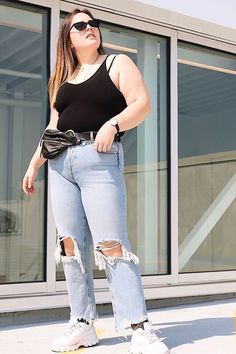 Black Sunglasses | Black Tank | Black Fanny Pack | Sky Blue Jeans #street #chilling #summer #victoria #ootd #fashioninspo #outfit #fashionlook #whattowear #mode #womenfashion #dailylook #inspo #lookdujour #trendy #women #style #fashion Fanny Pack Outfit, Black Fanny Pack, Street Look, Black Sunglasses, Clothes And Accessories, Daily Look, Black Tank, Cami Tanks