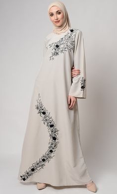 Eastessence presents Veil embroidered graceful abaya dress available only at eastessence.com. Embroidered Veil, Casual Abaya, Moslem Fashion, Muslim Evening Dresses, Dress Muslim, Floor Length Prom Dresses, Muslim Fashion Dress, Abaya Designs