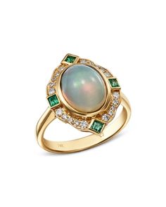 Bloomingdale's Ethiopian Opal, Emerald & Diamond Cocktail Ring in 14K Yellow Gold - 100% Exclusive Luxury 14k Gold Opal Ring, Heirloom Opal Ring For Formal Occasions, Kemp Ring, Classic Multi-stone Opal Ring For Formal Occasions, Luxury Multi-stone Opal Ring In 14k Gold, Luxury Opal Ring With 17 Jewels For Anniversary, Heirloom Opal Ring Stamped 14k For Formal Occasions, Heirloom 14k Stamped Opal Ring For Formal Occasions, Formal 14k Gold Multi-stone Opal Ring